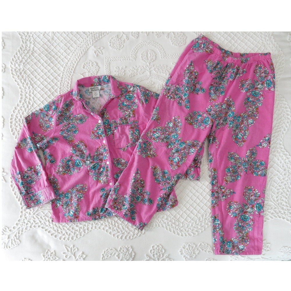Anthony Richards Pink Floral Soft Cotton Flannel Pajama Set Large 2 Piece